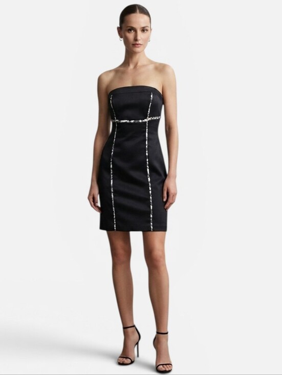 White House Black Market Dresses & Skirts - White House Black Market Black Floral Trim Strapless Cocktail Sheath Dress Sz.4